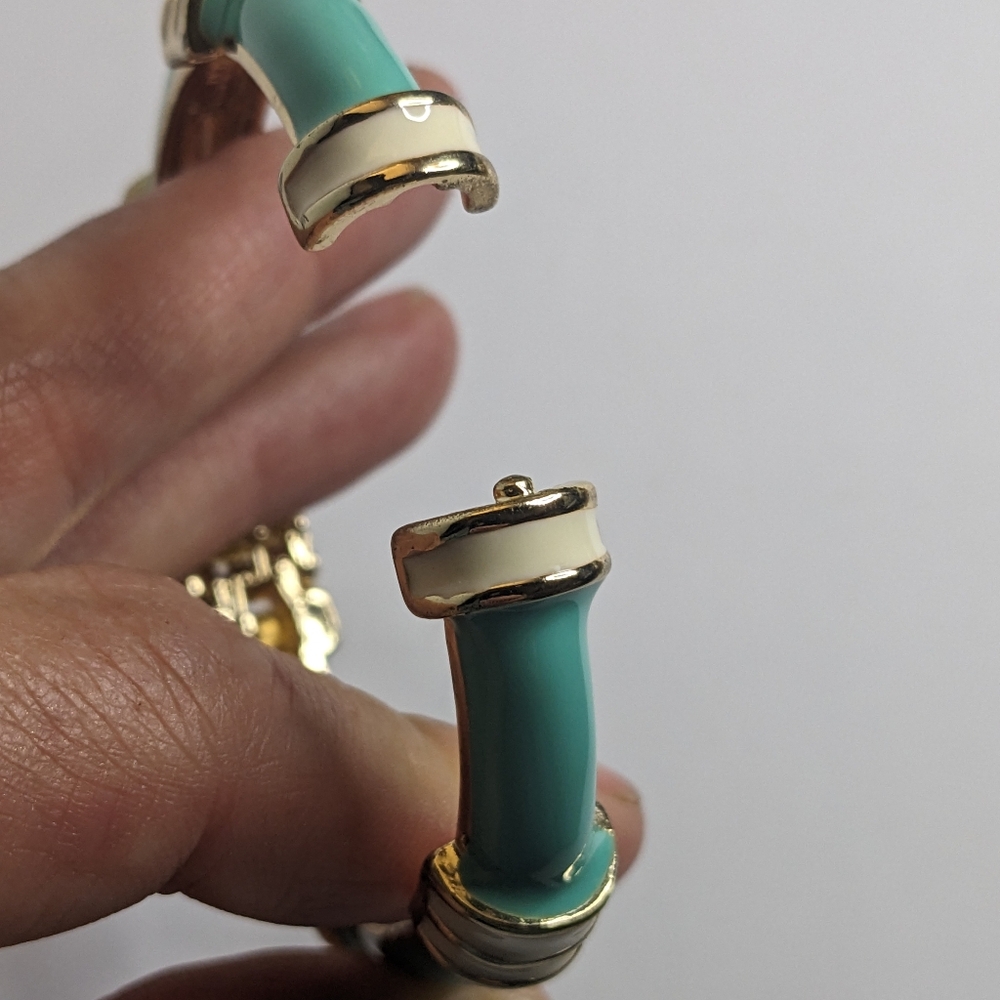 Fornash‎ Enamel Bamboo Bangle Bracelet – Teal & Gold - Picture 4 of 10
